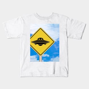 UFO Area Caution Warning Sign Kids T-Shirt